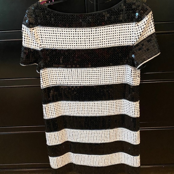 Striped Black and White Sequin Mini Dress - Picture 3 of 7